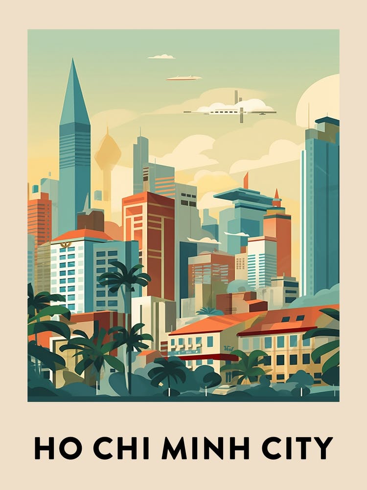 Ho Chi Minh City Vintage Travel Poster