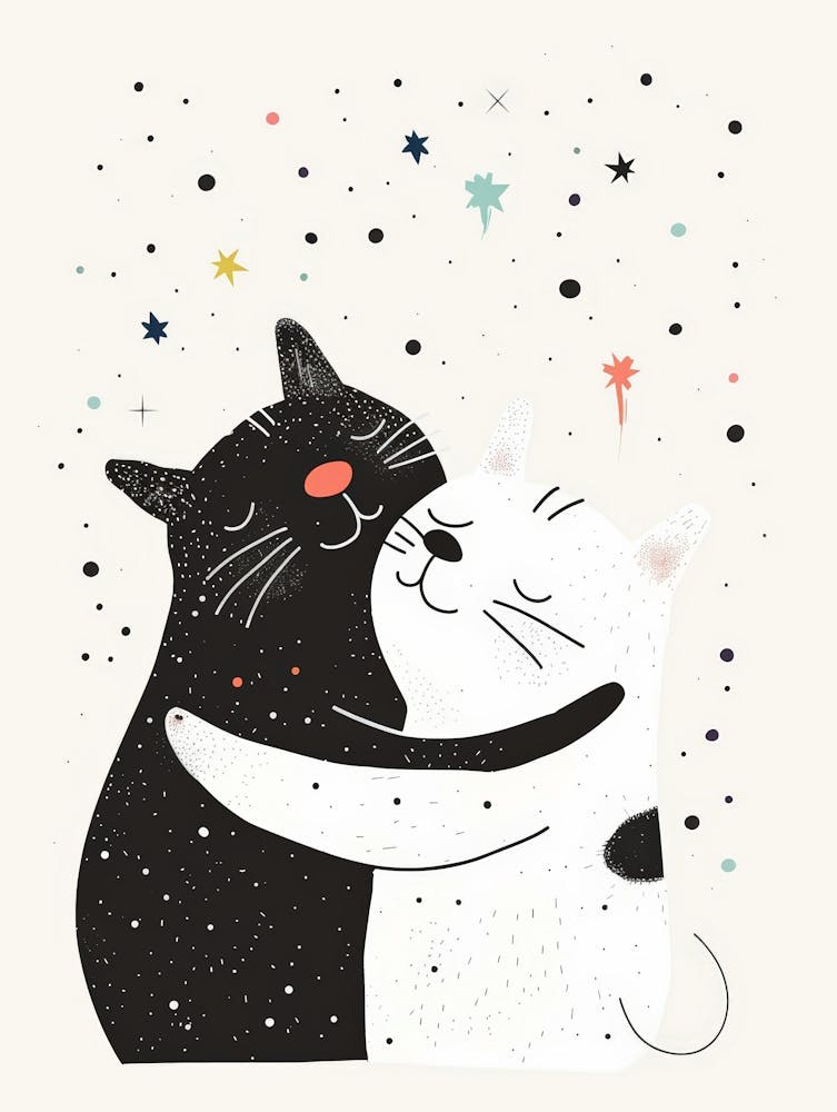 Two Cats Hugging