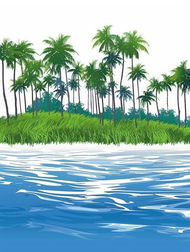 Tropical Island With Palm Trees