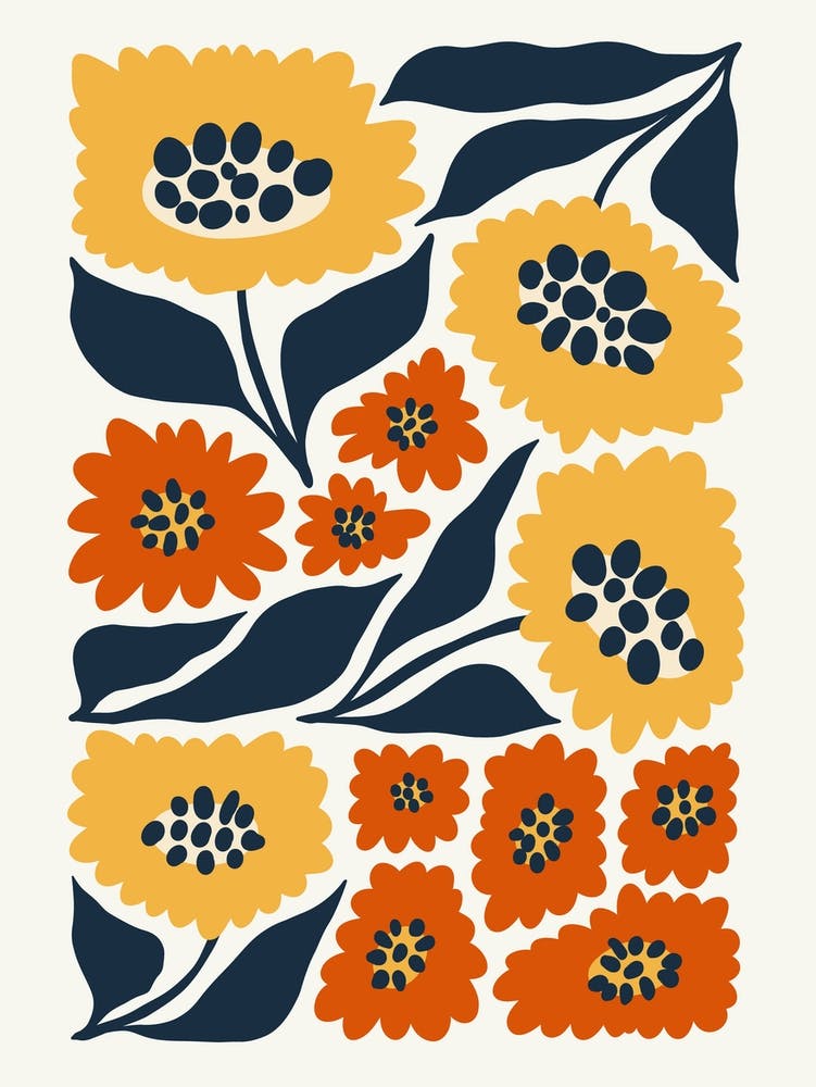 Gelb Rot und Blau Blumenmarkt Matisse-Stil