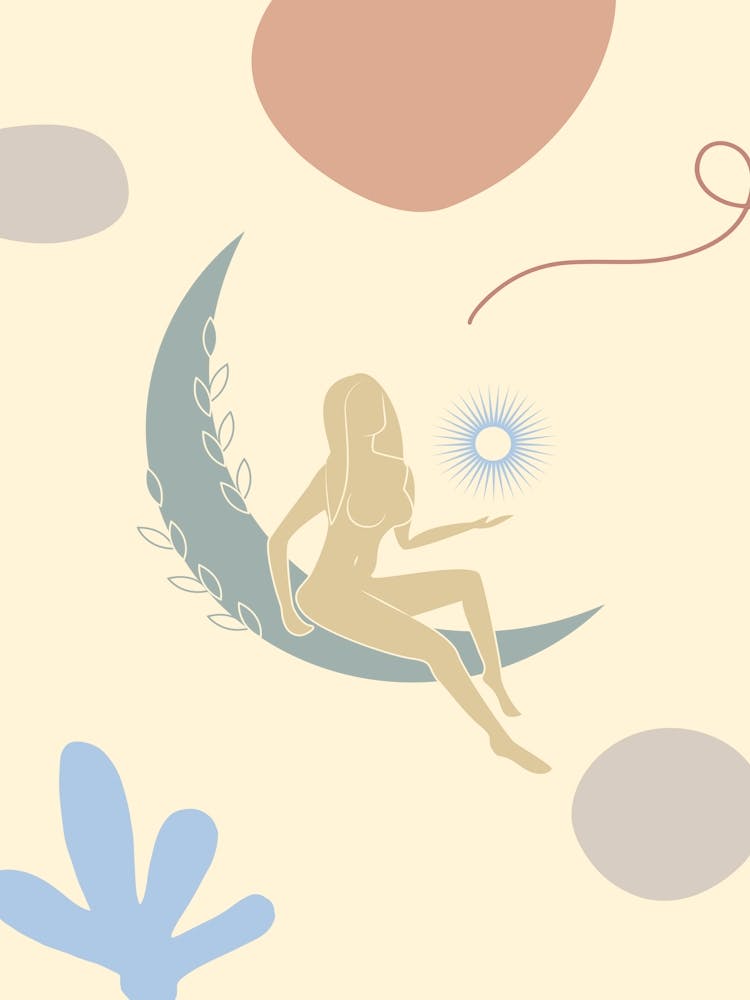Moon And A Woman. Boho Mystical Girl — boho poster, boho wall art