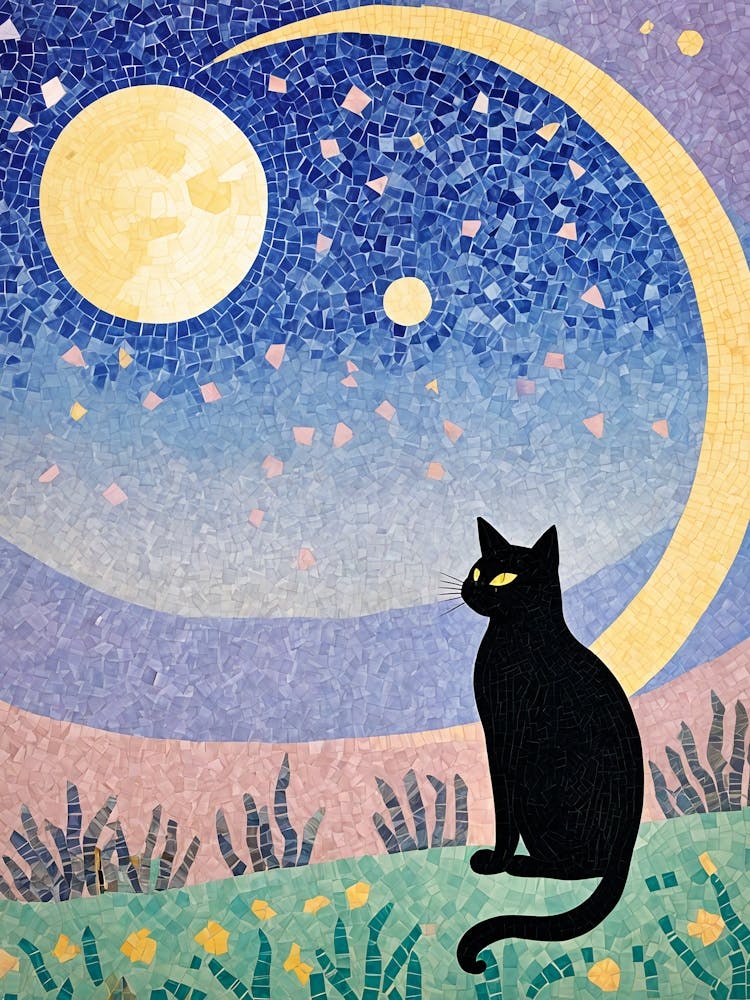 Black Cat In The Moonlight Mosaic no2