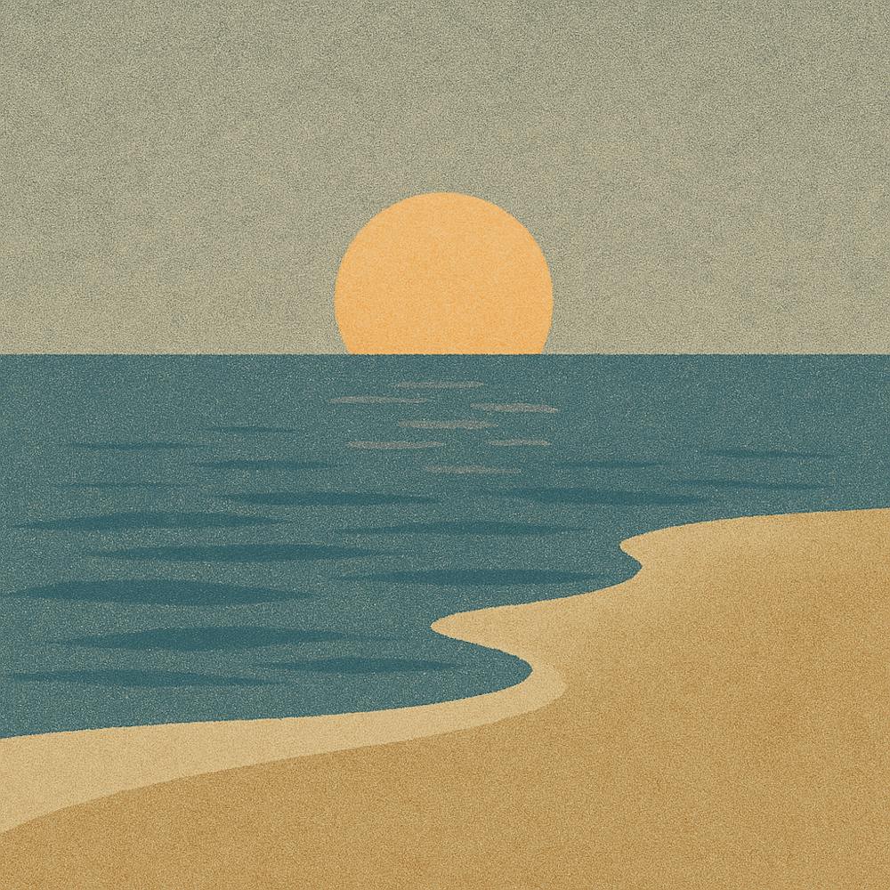 Sonnenuntergang am Strand-Muschel-Einzelschnecke ruht auf dem feuchten Sand-