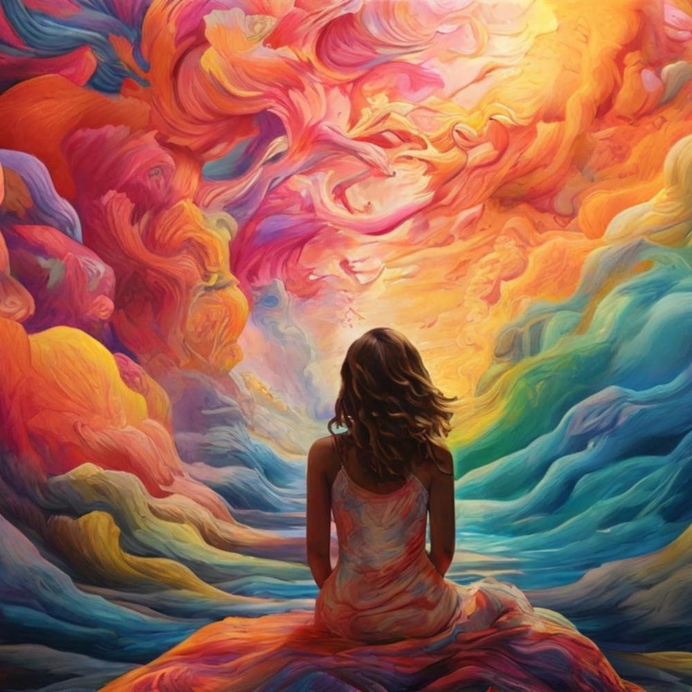 Dream Colors: A girl weaves a poem with the hues of joy and love in her paintings."