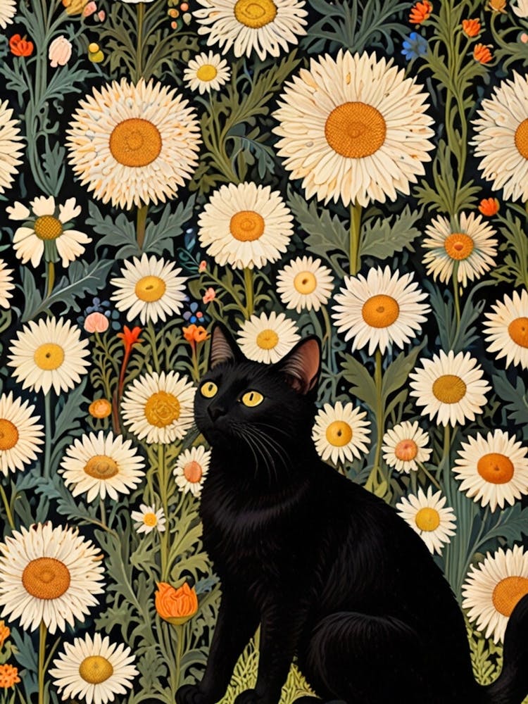William Morris Black Cat In Daisies