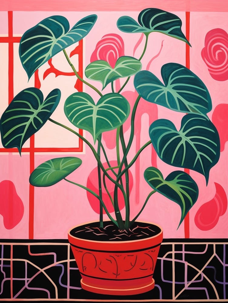 Pink And Red Plant Illustration Philodendron 6
