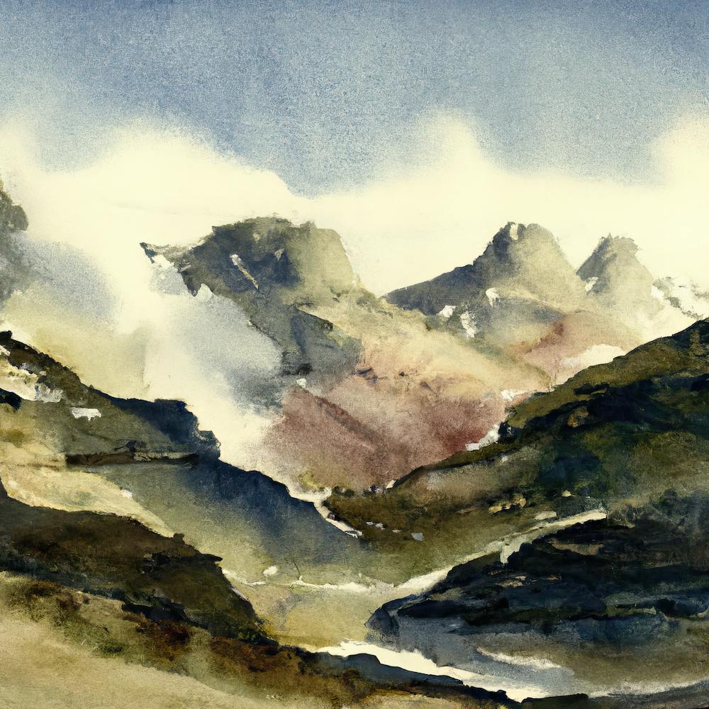 Watercolor Of Swiss Mountains