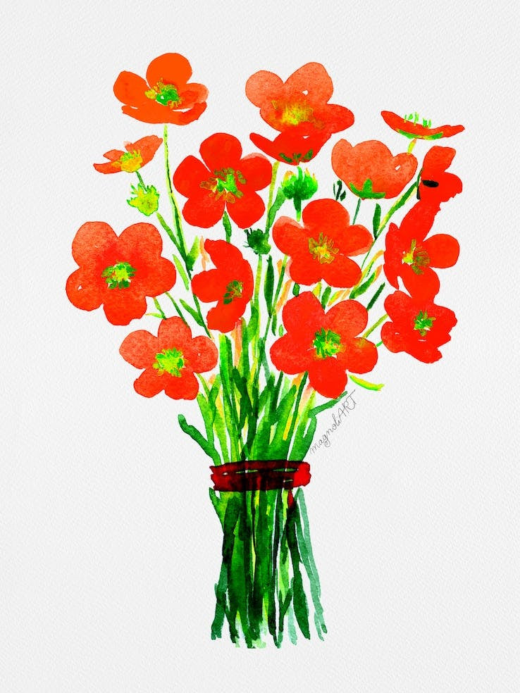 Red Poppies watercolor artwork