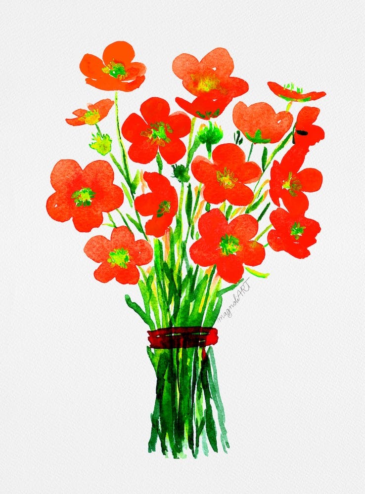 Red Poppies watercolor artwork