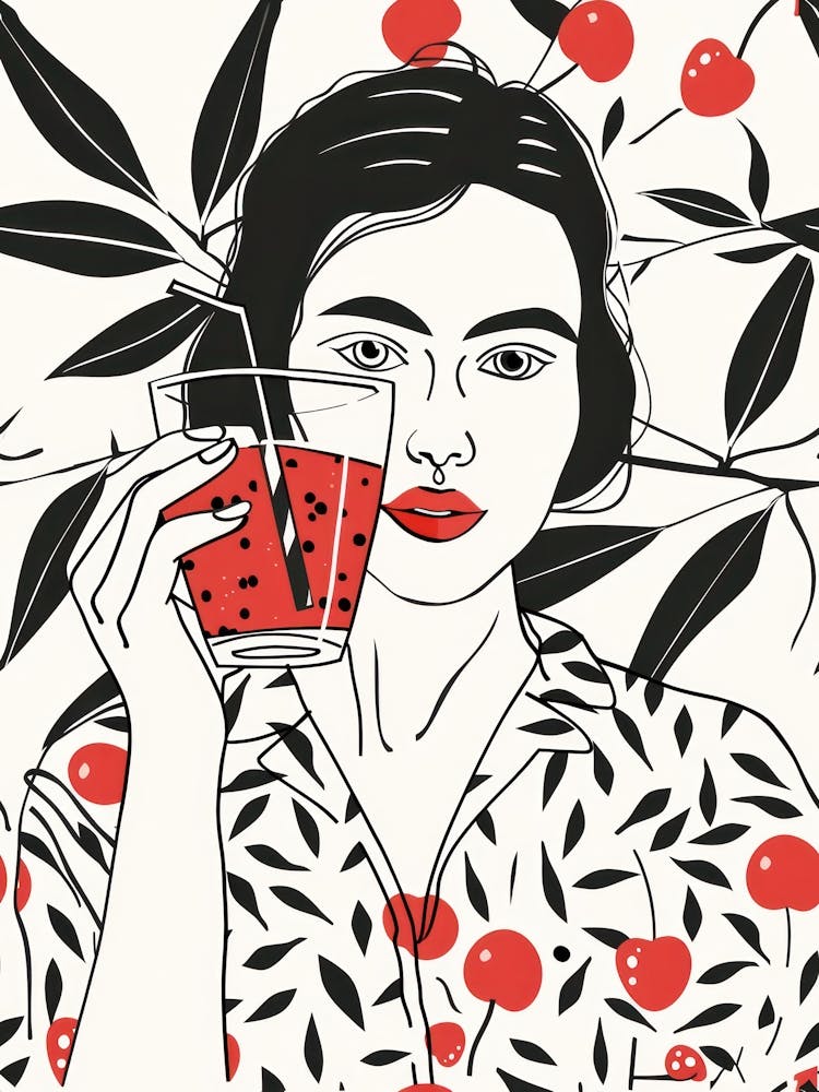 Woman Portrait With Cherries 5 Pattern
