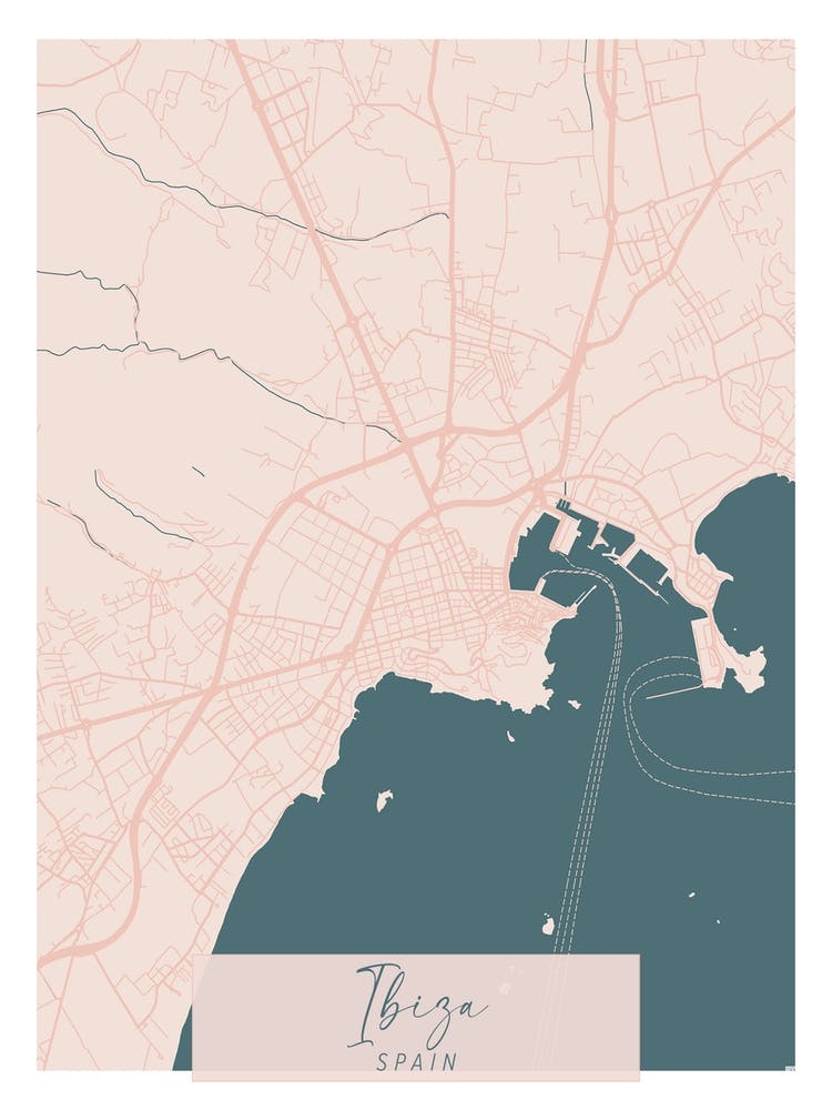 Ibiza Spain Pink and Blue Cute Script Street Map