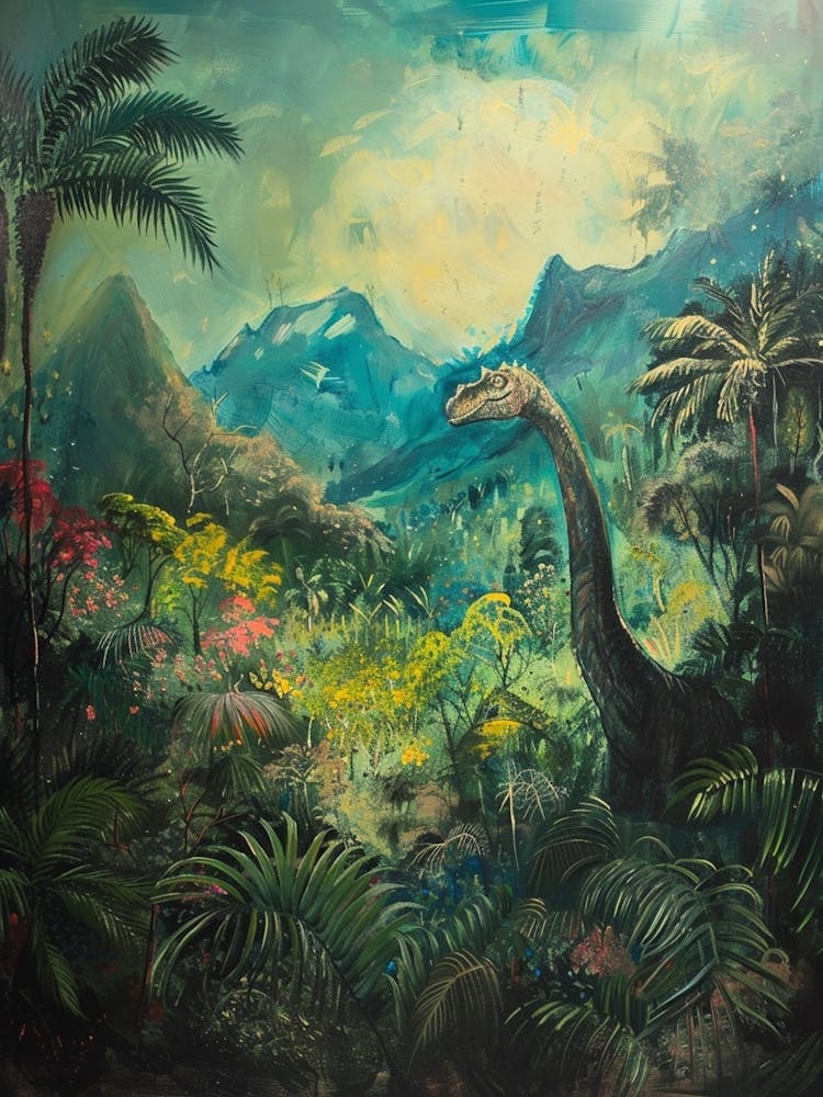 Dinosaur In The Jungle Painting 1