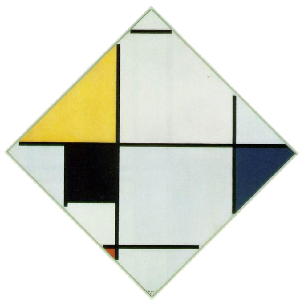 Piet Mondrian - Lozenge Composition With Yellow, Black, Blue, Red, And Gray (On White Background) 1921. Dutch Painter, Famous Painter, Famous Artist, Famous Painting, Cubism, Abstract Art, Abstract Painting, Abstraction, Geometric Elements