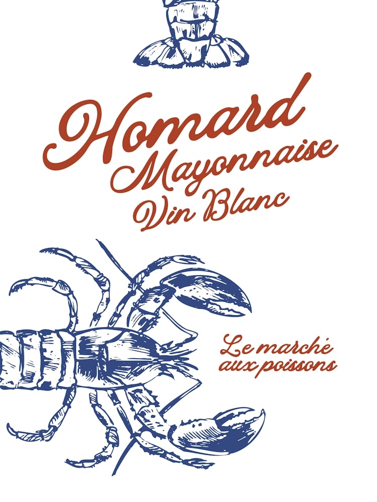 Homard Mayonnaise Kitchen Wall Art, Printable Lobster Poster, Gift, Seafood Decor, Mayonnaise Bowl Decor