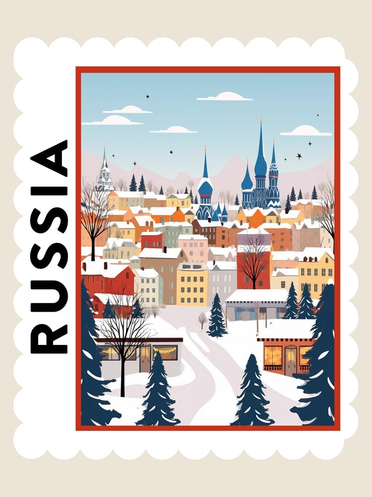 Retro Winter Briefmarken-Poster Moskau Russland 3