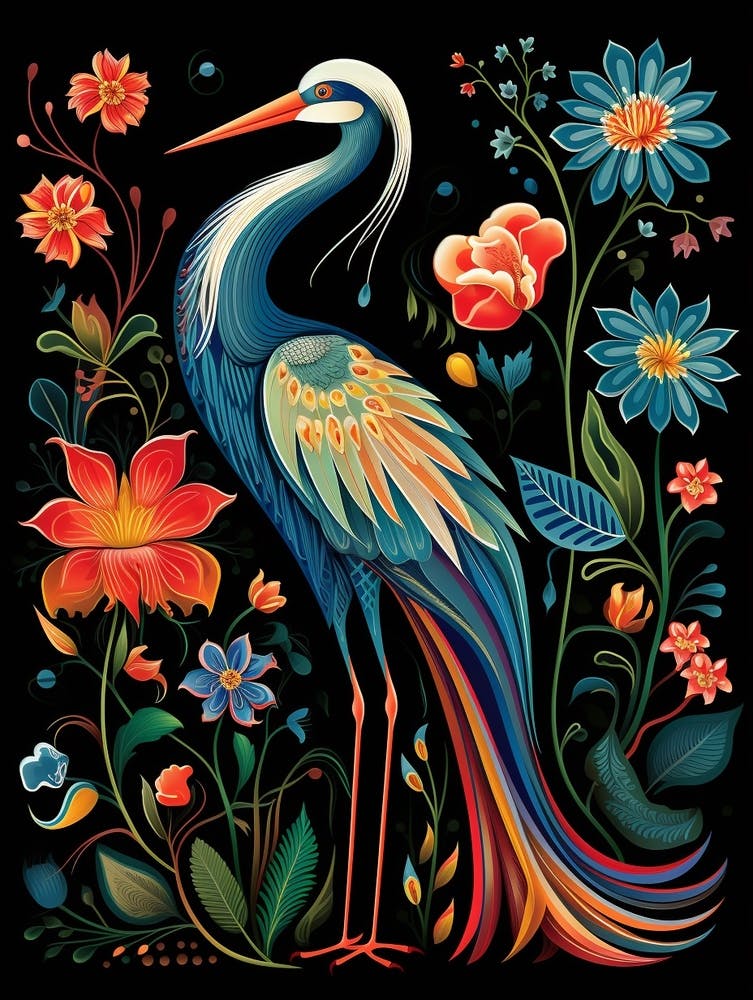Folk Bird Illustration Great Blue Heron 4