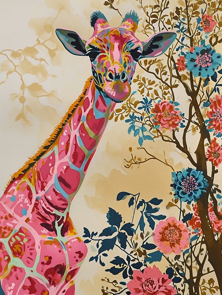 Floral Animal Painting Giraffe 2