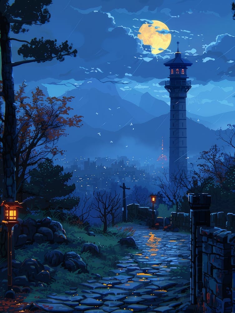 Asiatische Landschaft Bei Nacht