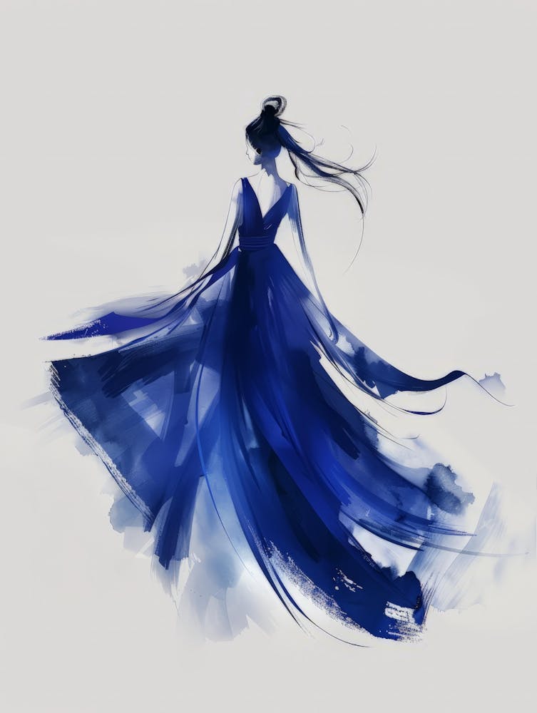 Watercolor Of A Woman In Blue Dress