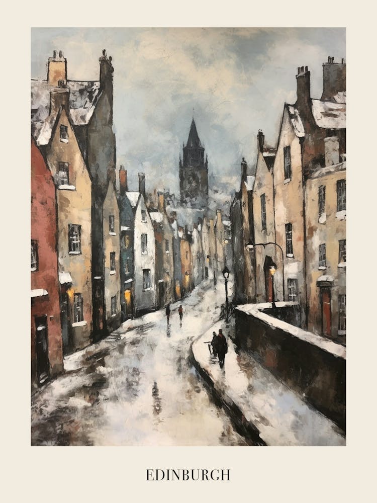 Vintage Winter Painting Poster Edinburgh Scotland 3
