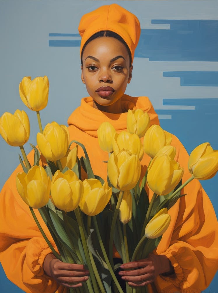 Woman Holding Yellow Tulips