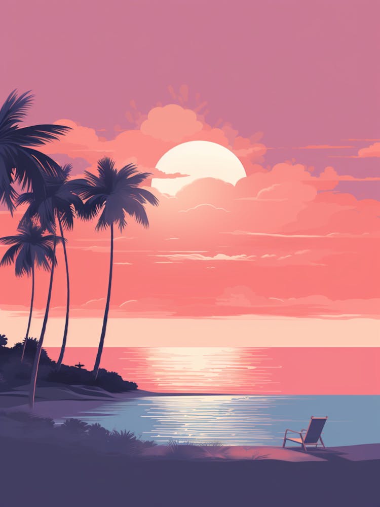 Illustration Of Half Moon Caye Belize In Pink Tones 2