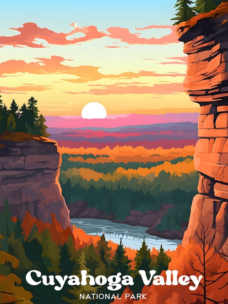 Cuyahoga Valley Ohio USA Hiking Travel Art Illustration