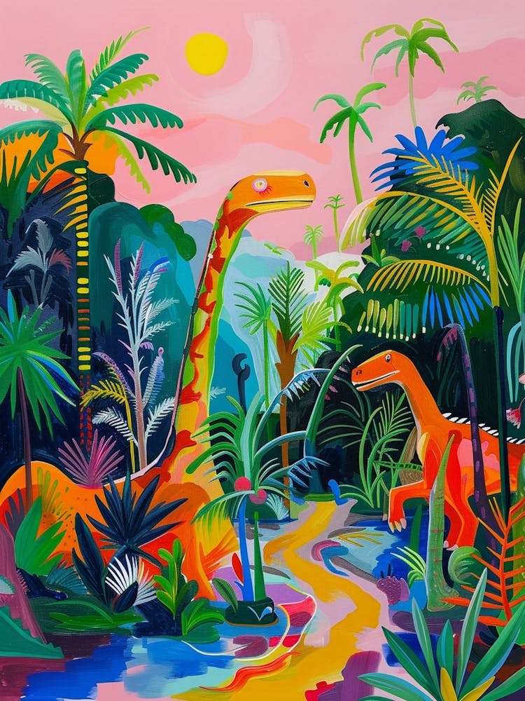 Abstract Colourful Dinosaur In The Jungle 2