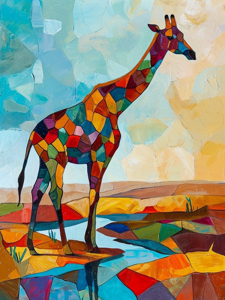 Geometric Giraffe In The River