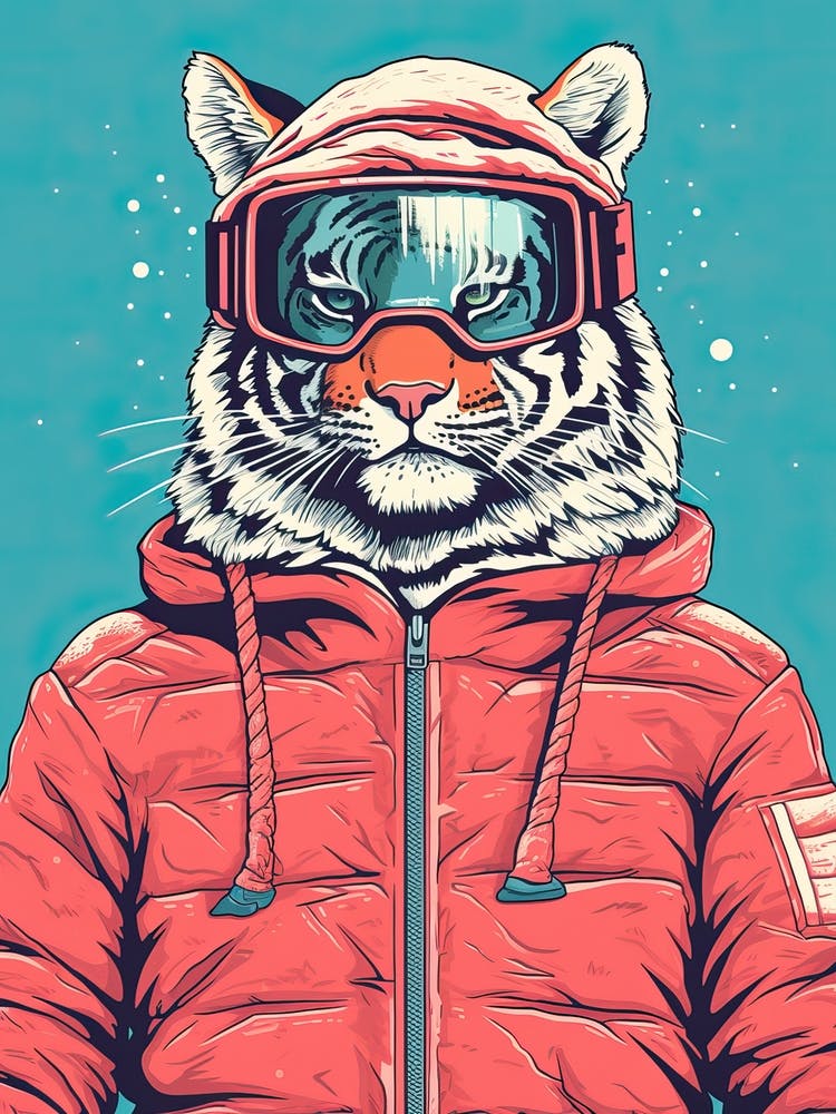 Tiger Illustrations Wearing Ski Gear 4