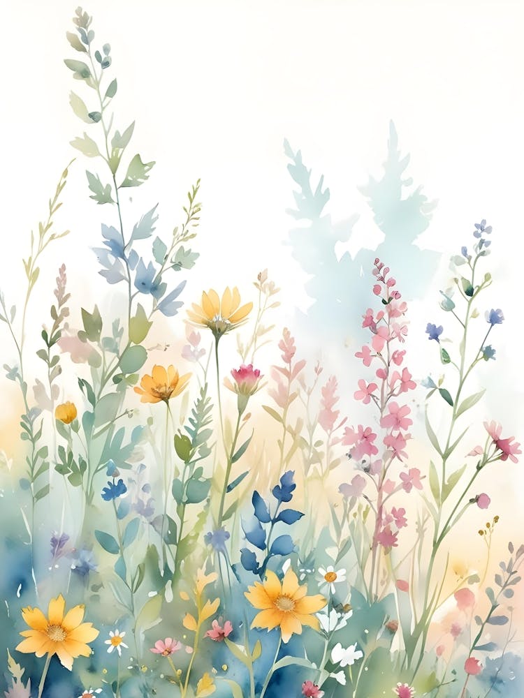 Watercolor Wildflower Field Painting 1