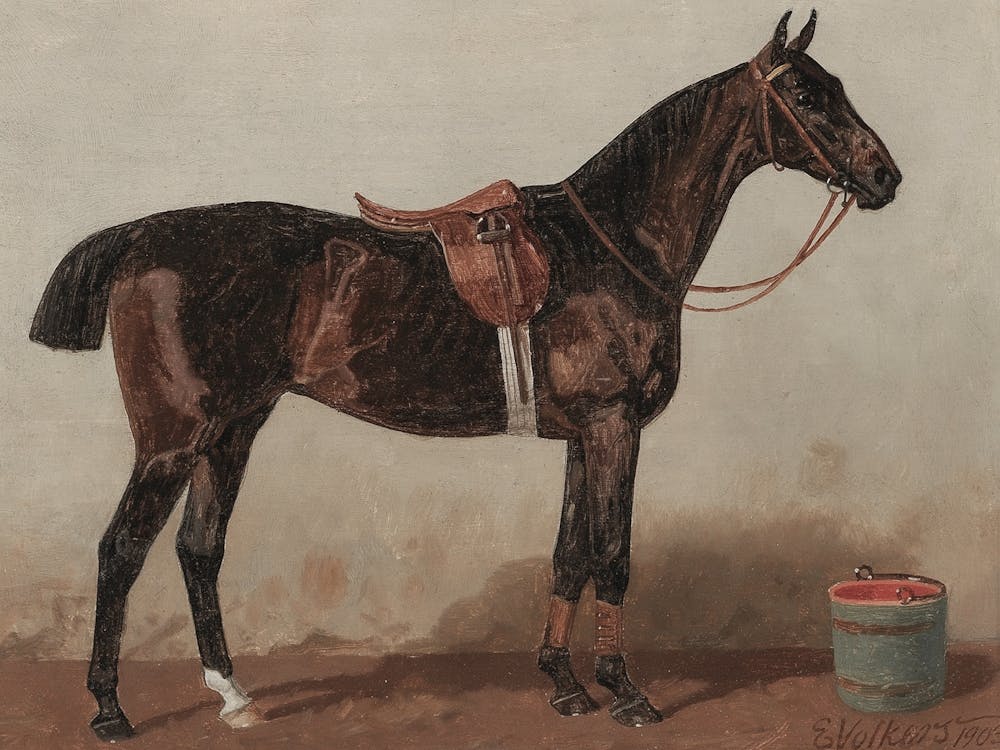 A Saddled Bay Horse in a Stable (1903) Emil Volkers