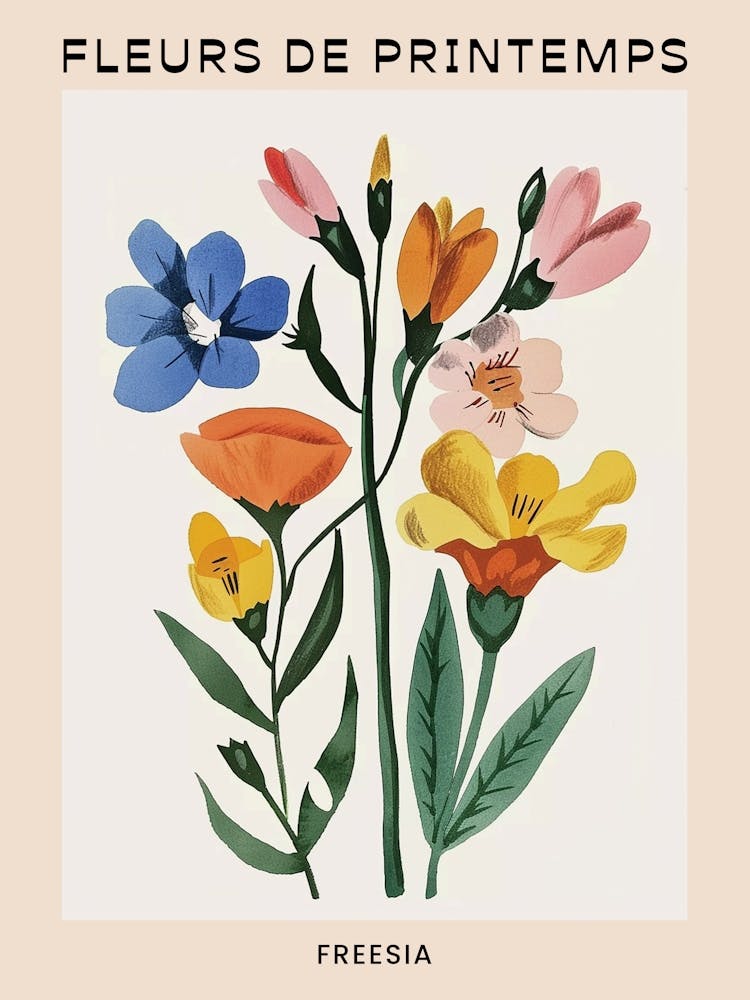 Spring Floral French Poster  Freesia 4