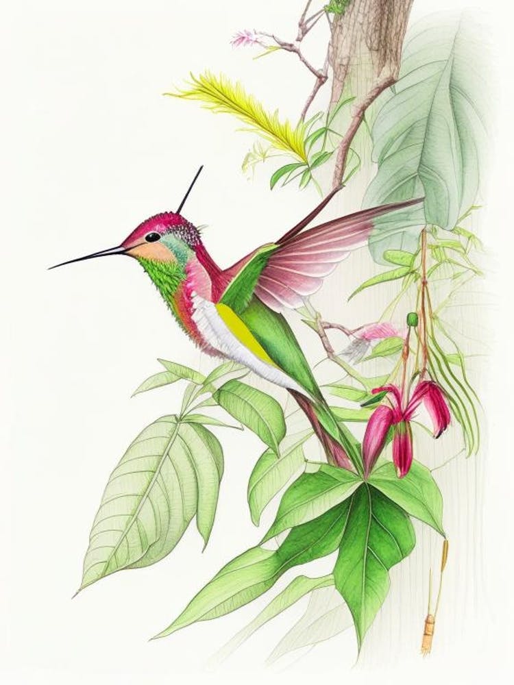 Hummingbird In Tropical Rainforest Quentin Blake Illustration 2
