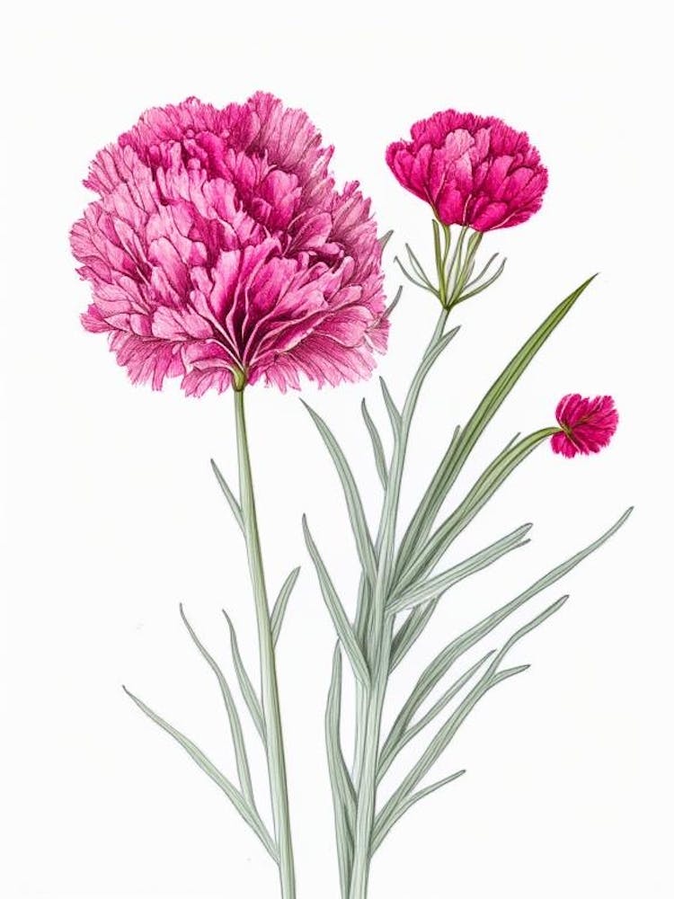 Carnation Floral Quentin Blake Inspired Illustration 1 Flower