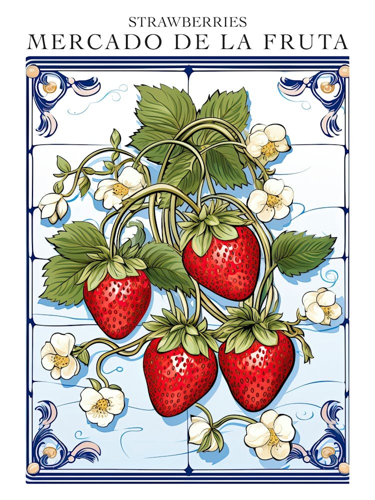 Mercado De La Fruta Strawberries Illustration 2 Poster