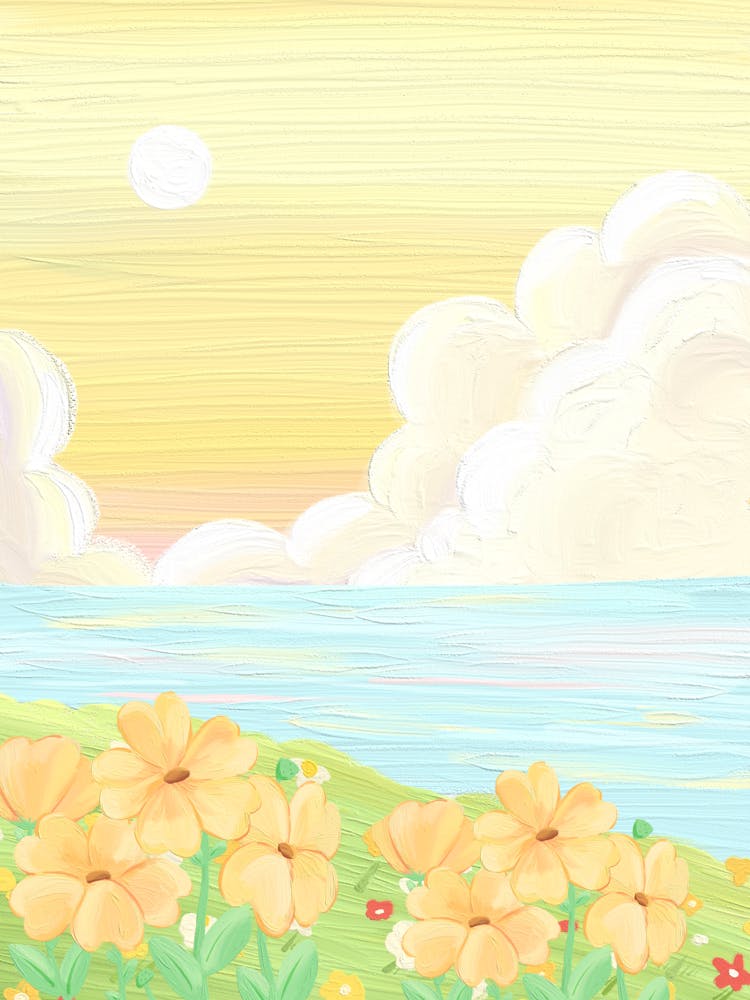 Yellow Flowers On The Beach Vector