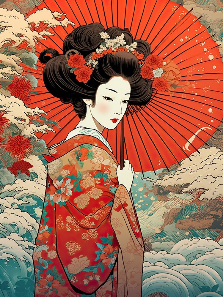Ukiyo E Style Geisha 2