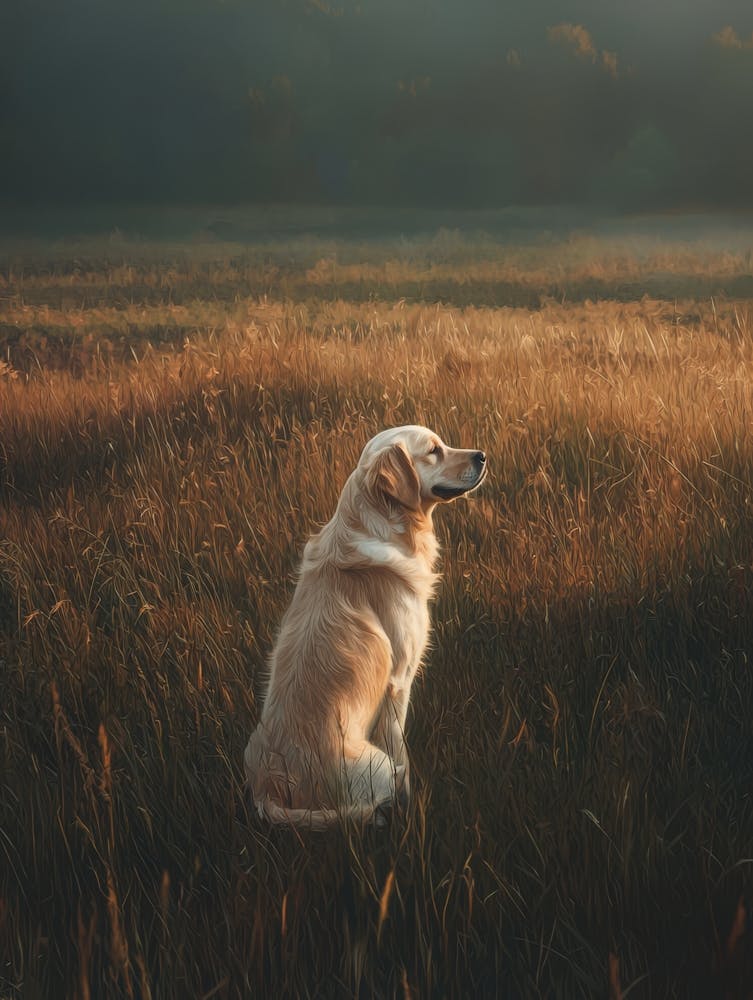 Golden Retriever In The Field.Generated AI.