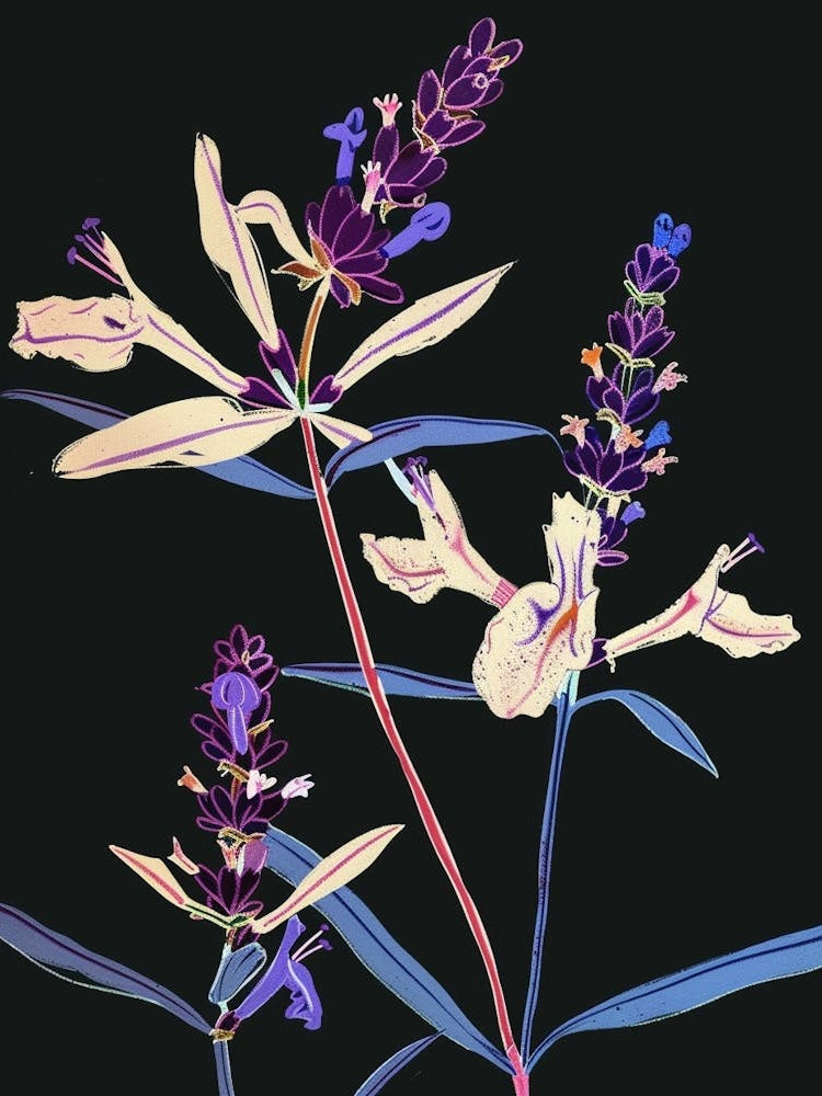 Neon Flowers On Black Lavender 1