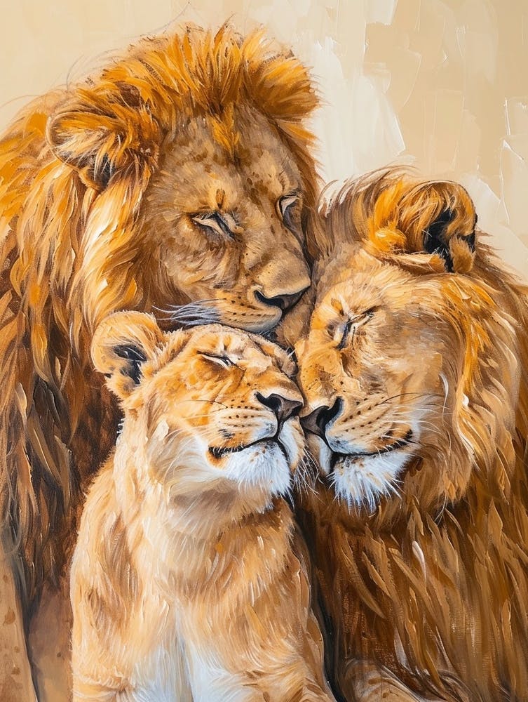 African Lion Family Bonding Acrylic Painting 1