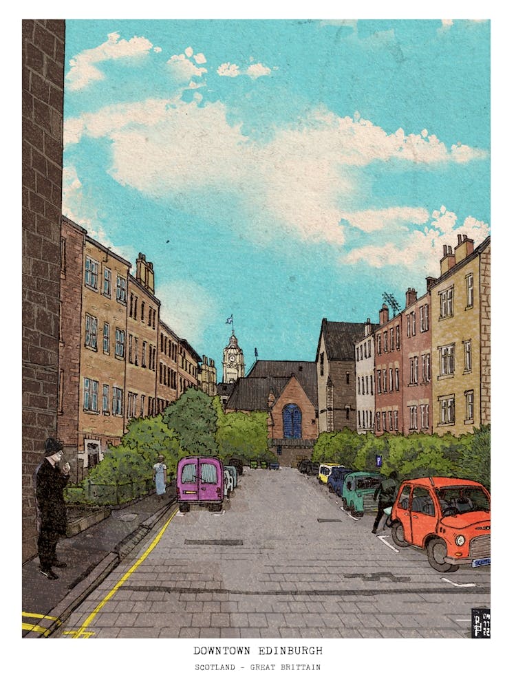 Edinburgh Cityscape - Scotland Travel Illustration - Edinburgh Wall Art, Fine Art Gifts