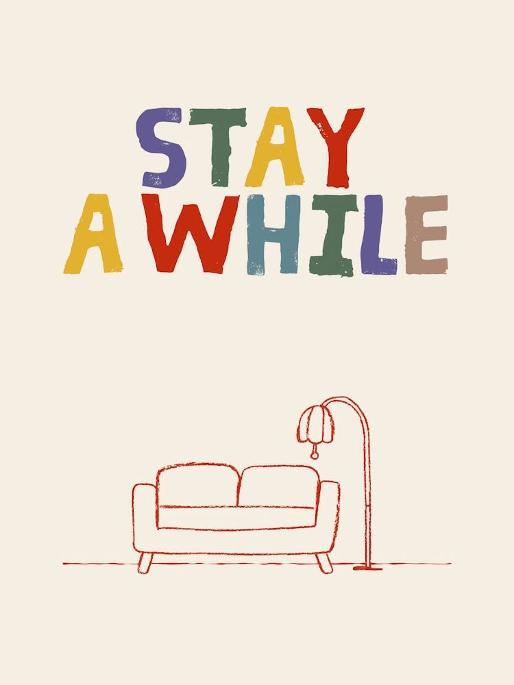 Stay A While Retro Wall Art Vintage Aesthetic Maximalist Decor For Living Room