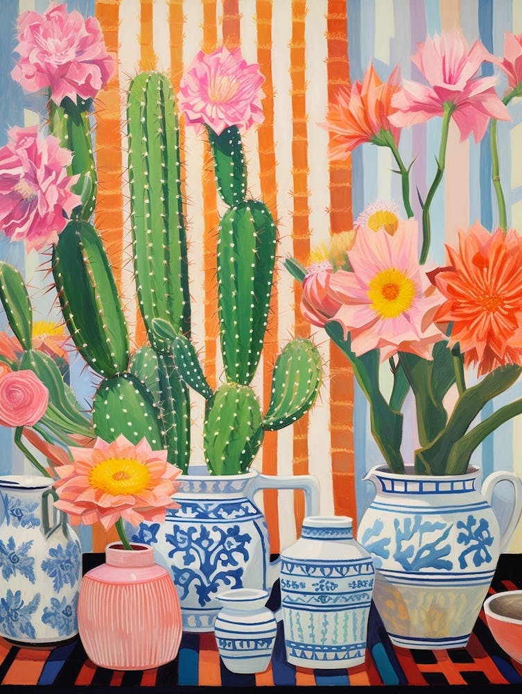 Cactus Painting Maximalist Still Life Trichocereus Cactus 1