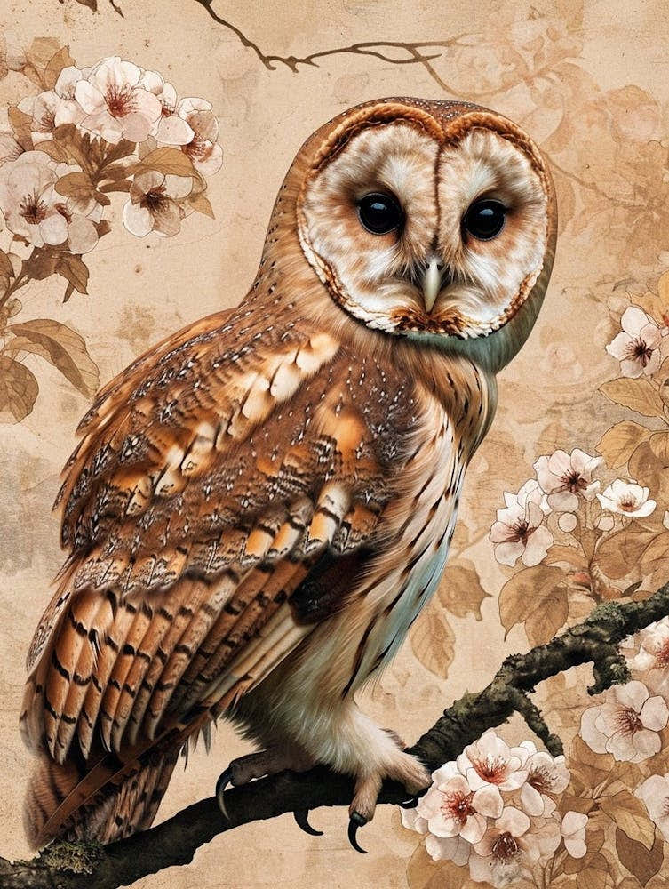 Tawny Owl Japanese Painting 4