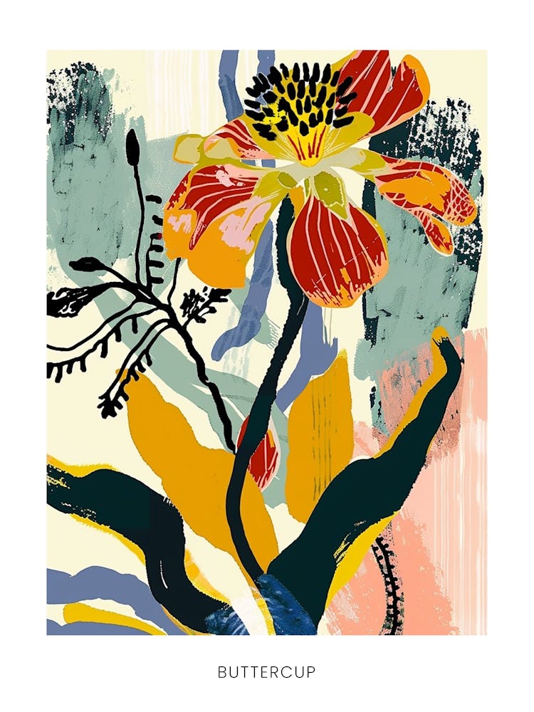 Colourful Flower Illustration Poster Buttercup 1