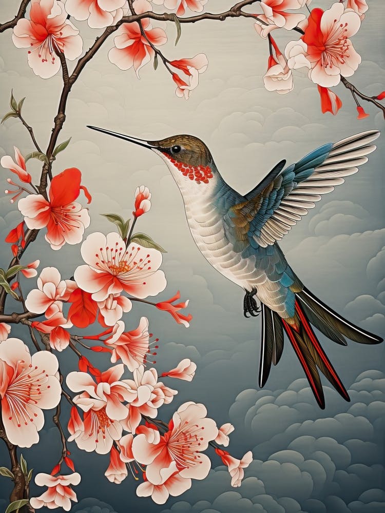 Hummingbird Animal Drawing In The Style Of Ukiyo E 1