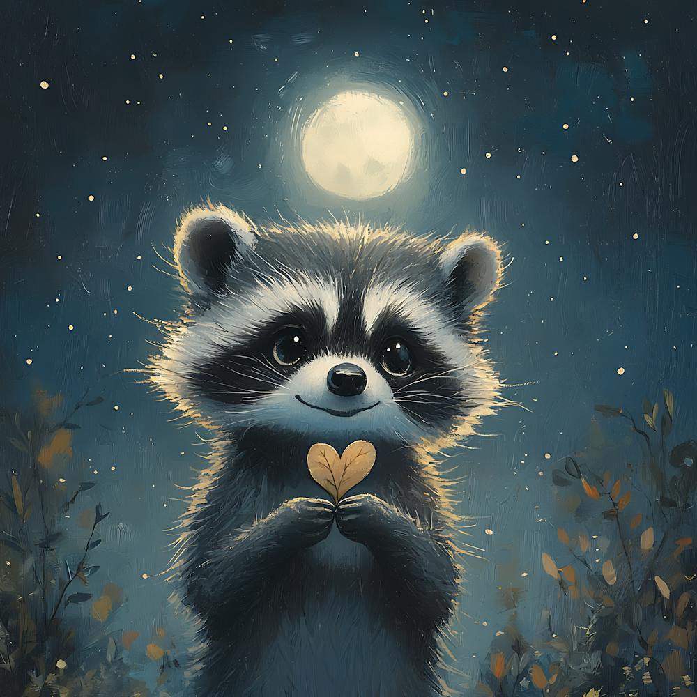 Curious Raccoon with Heart Leaf Backdrop 4