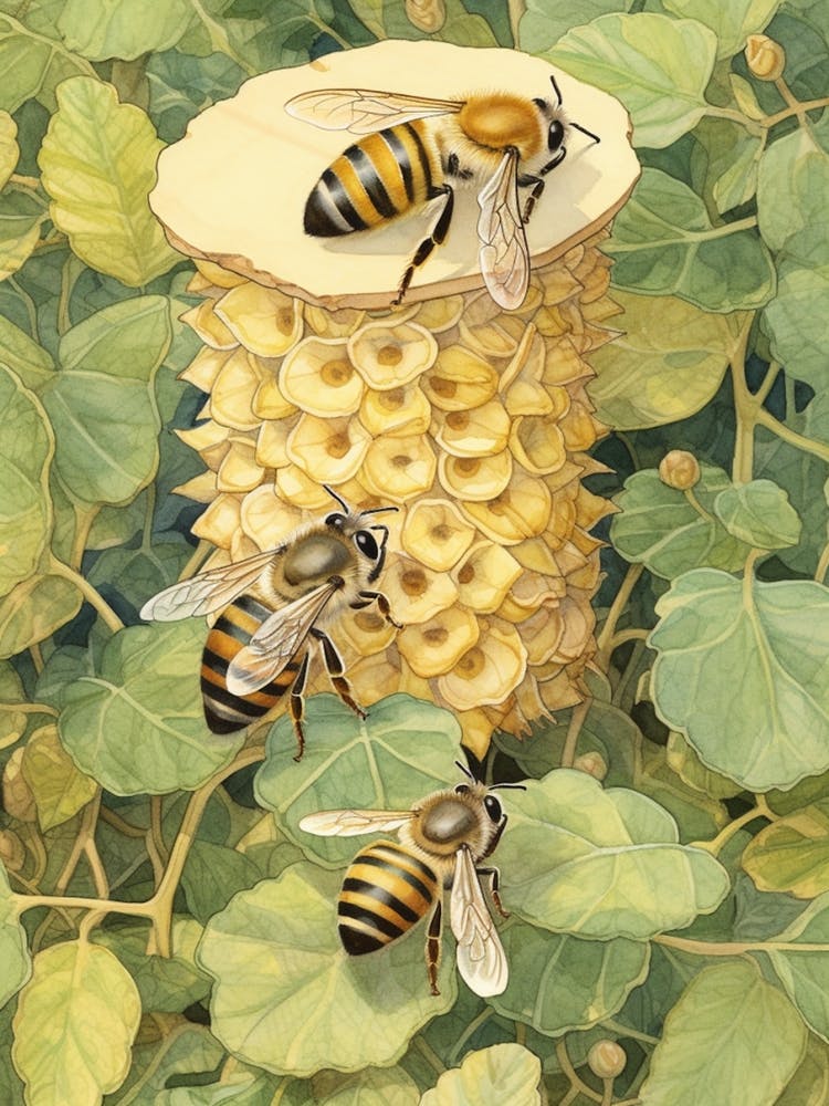 Bumble Bee Hoverfly Bee Beehive Watercolour Illustration 4