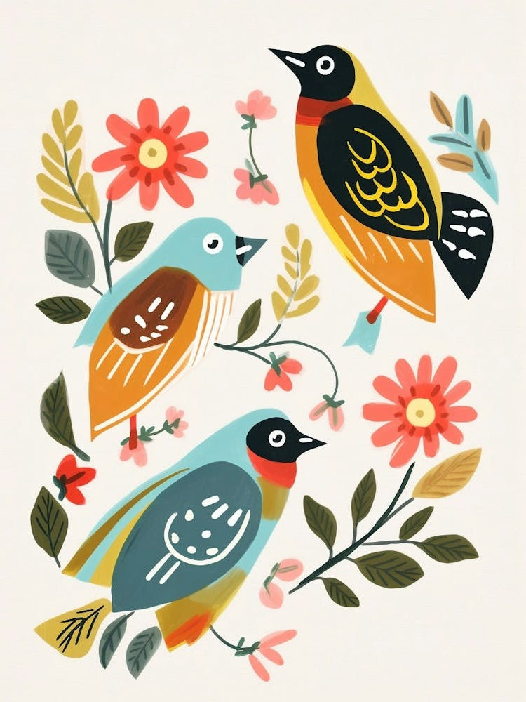 Folk Style Bird Painting Lark 1